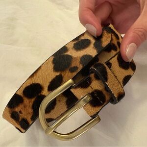 J. Crew Leopard Print Belt with Brass Buckle Pony hair